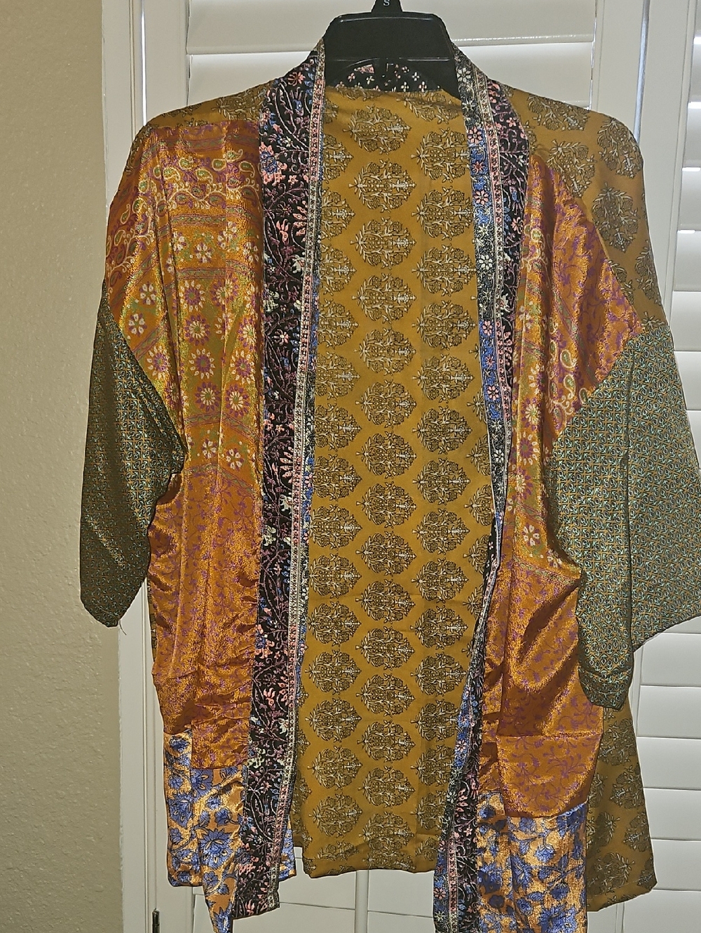Boho Mixed-Print Kimono in Mustard